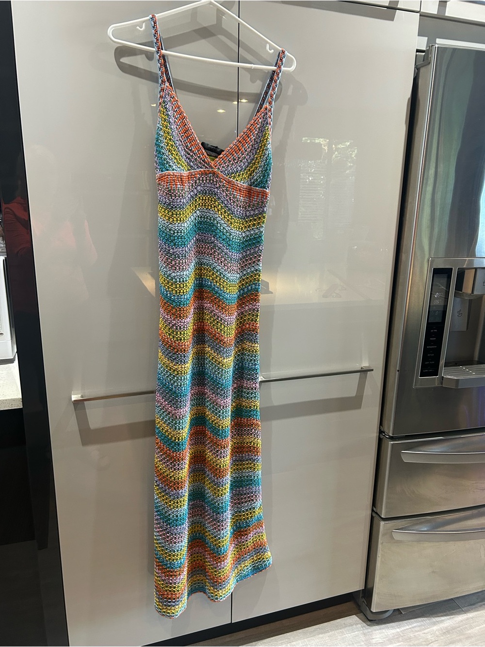 Zara Multicolor Striped Crochet Maxi Dress